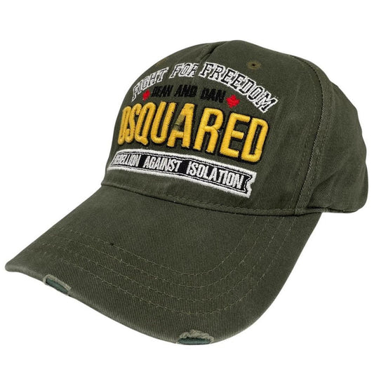 Dsquared2 khaki green baseball cap embroidered Fight For Freedom logo.
