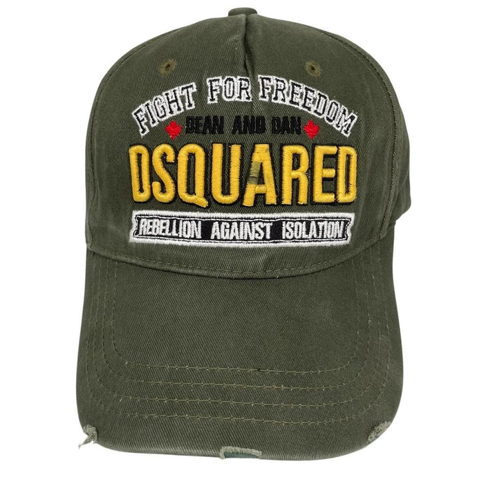 Dsquared2 khaki green baseball cap embroidered Fight For Freedom logo.