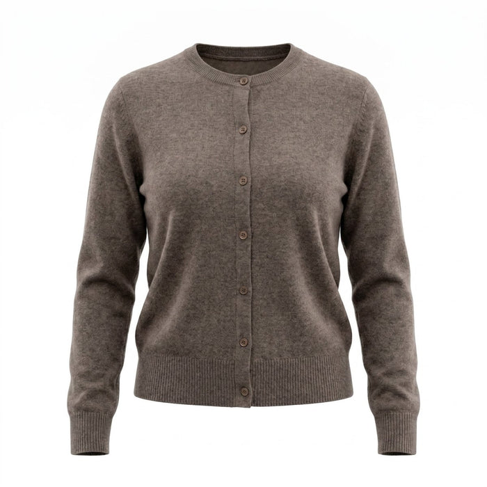 Dunedin Cashmere Woman's 100% Cashmere C Neck Cardigan - Vaper Mid Brown - Heritage Of Scotland - XS