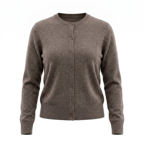 Dunedin Cashmere Woman's 100% Cashmere C Neck Cardigan - Vaper Mid Brown - Heritage Of Scotland - XS