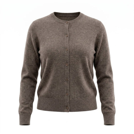 Dunedin Cashmere Woman's 100% Cashmere C Neck Cardigan - Vaper Mid Brown - Heritage Of Scotland - XS