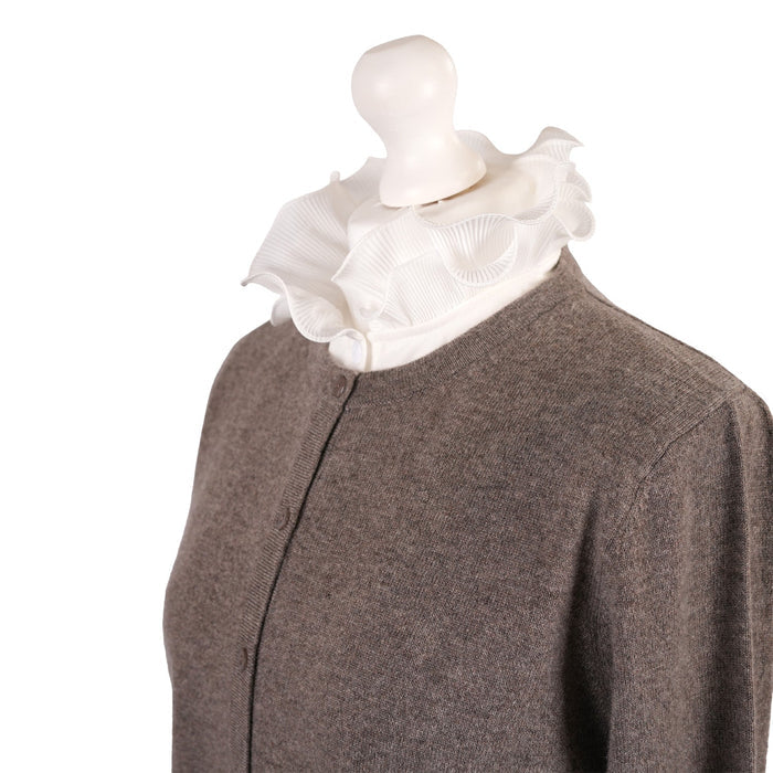 100% Cashmere Ladies Crew Cardigan - Vaper Mid Brown - Heritage Of Scotland - XS