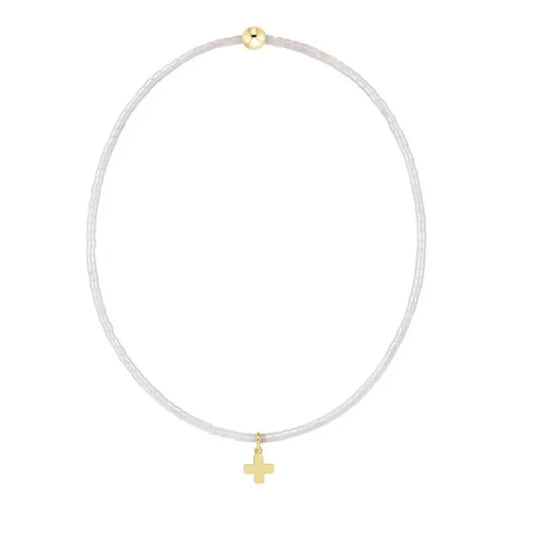 enewton 6.25" Hope Classic Bracelet Signature Cross Small Gold Charm in Silky White