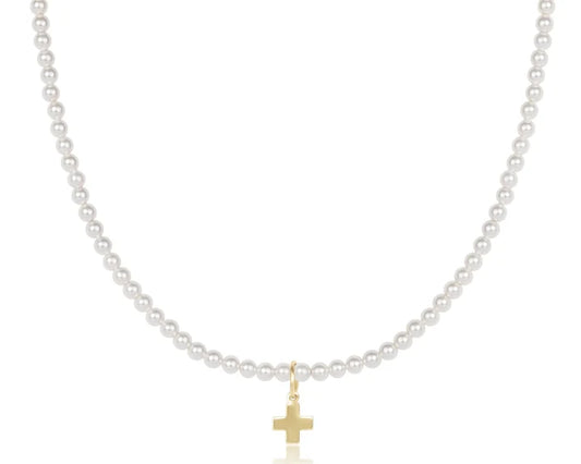 Enewton choker classic pearl 3mm bead - signature cross gold charm