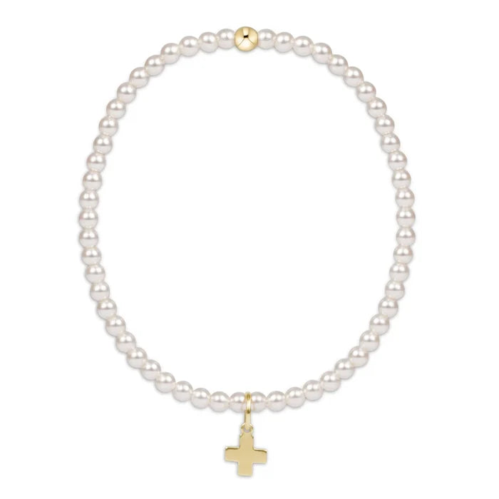 enewton egirl classic pearl 3mm bead bracelet – signature cross gold charm