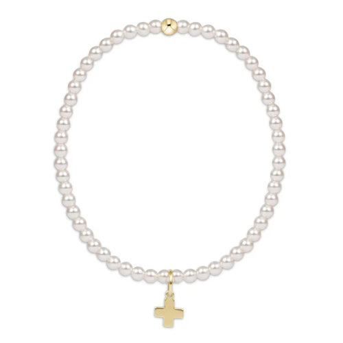 enewton egirl classic pearl 3mm bead bracelet – signature cross gold charm