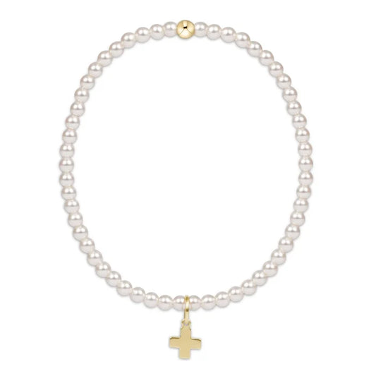 enewton egirl classic pearl 3mm bead bracelet – signature cross gold charm