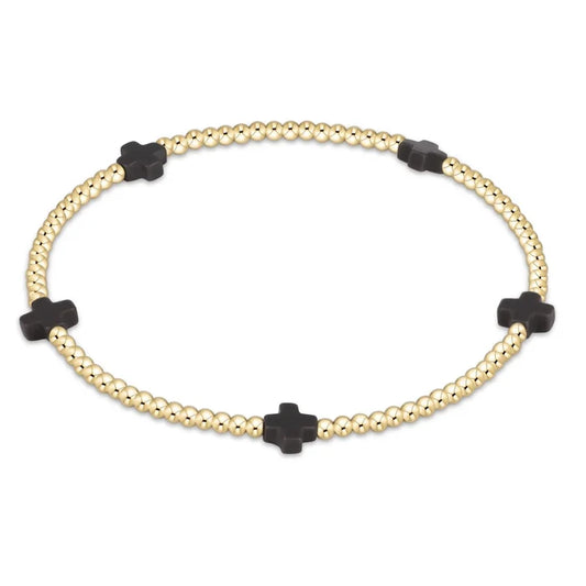Enewton Signature Cross Small Gold Pattern 2mm Bead Bracelet- Onyx
