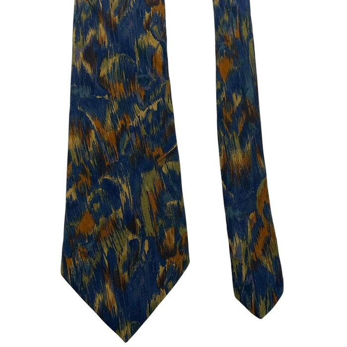 Ermenegildo Zegna multicoloured silk tie with abstract print design and smooth texture.