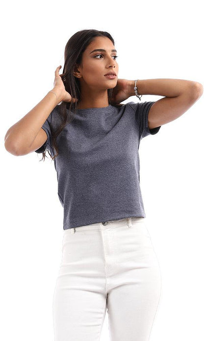 94706 Basic Round Heather Navy Blue Slip On Tee - Ravin