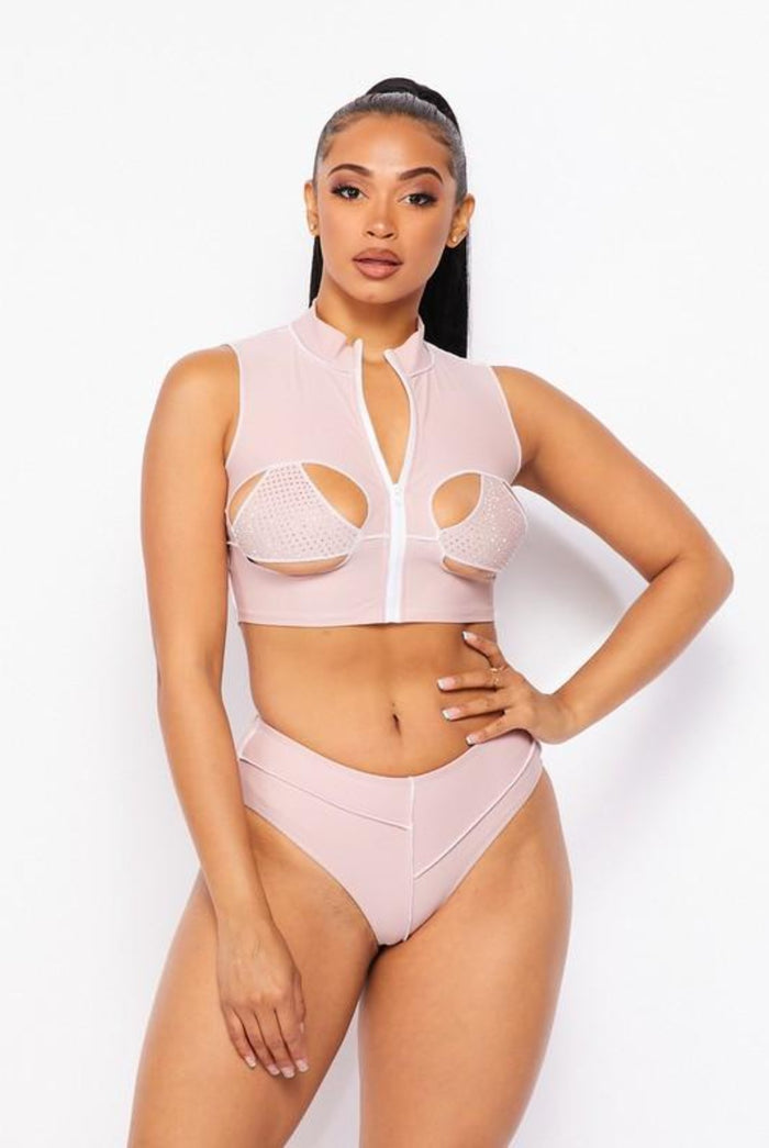 Fair Game....Crop Rhinestone Swim Set | Swagg Boutique LLC.