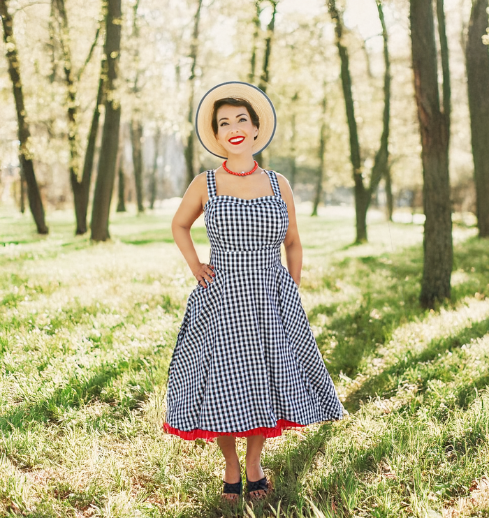 Flirty & Fun Black & White Gingham Dress Full Circle Skirt XS-3XL