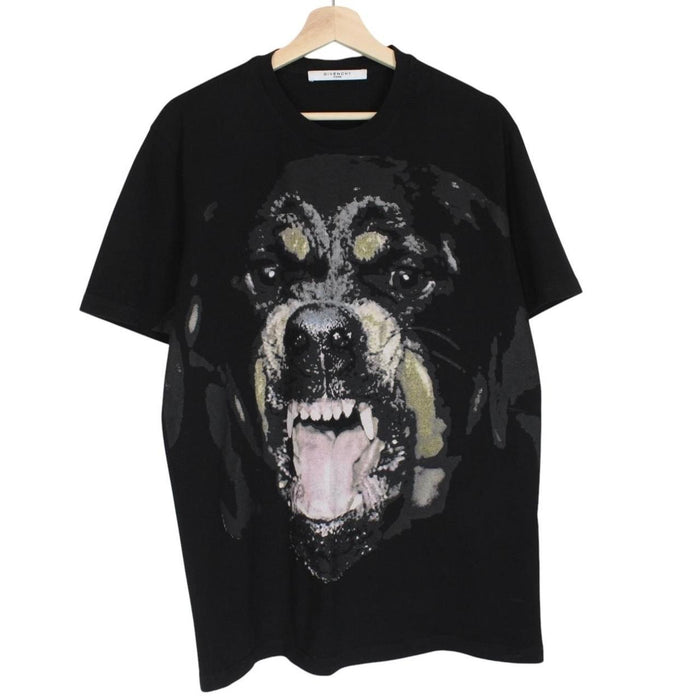 Givenchy black pocket t-shirt featuring multicoloured Rottweiler print and cotton material.