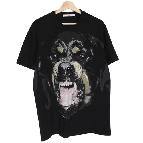 Givenchy black pocket t-shirt featuring multicoloured Rottweiler print and cotton material.