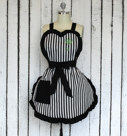 Gothic Glam Apron with Neon Green Spiderweb Heart Detail