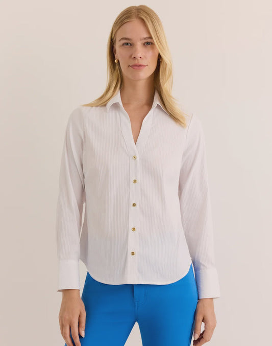 Hinson Wu Lindsey Long Sleeve Ribbon Stripe Shirt in White
