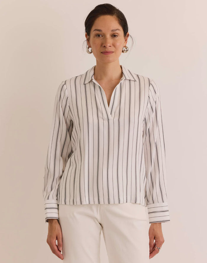 Hinson Wu Mona Long Sleeve Top in White/Black Stripe