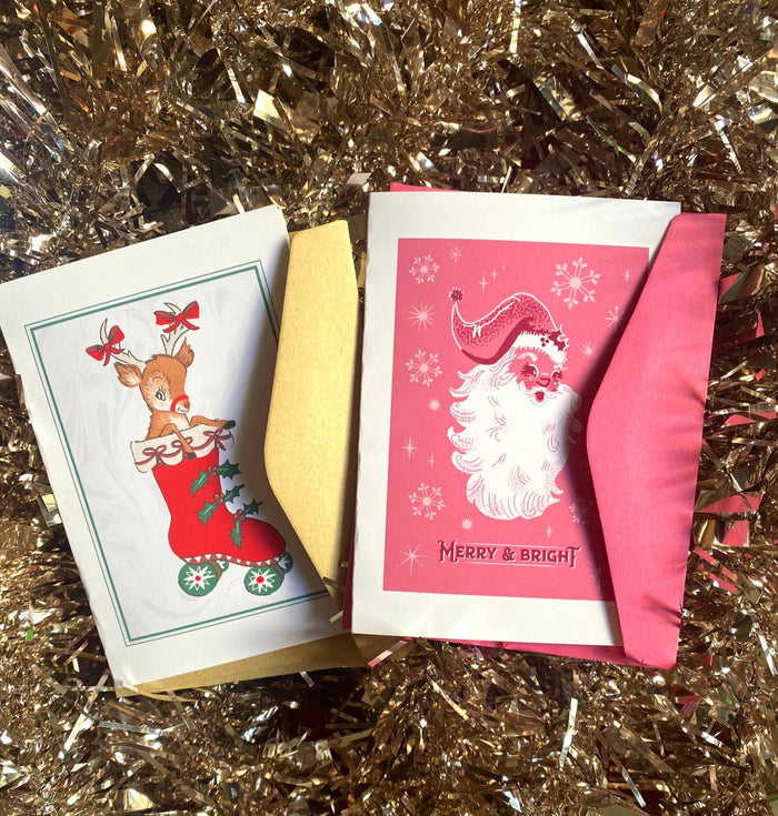 Holiday Skate Stocking Greeting Cards: Retro Santa / Medium - A6