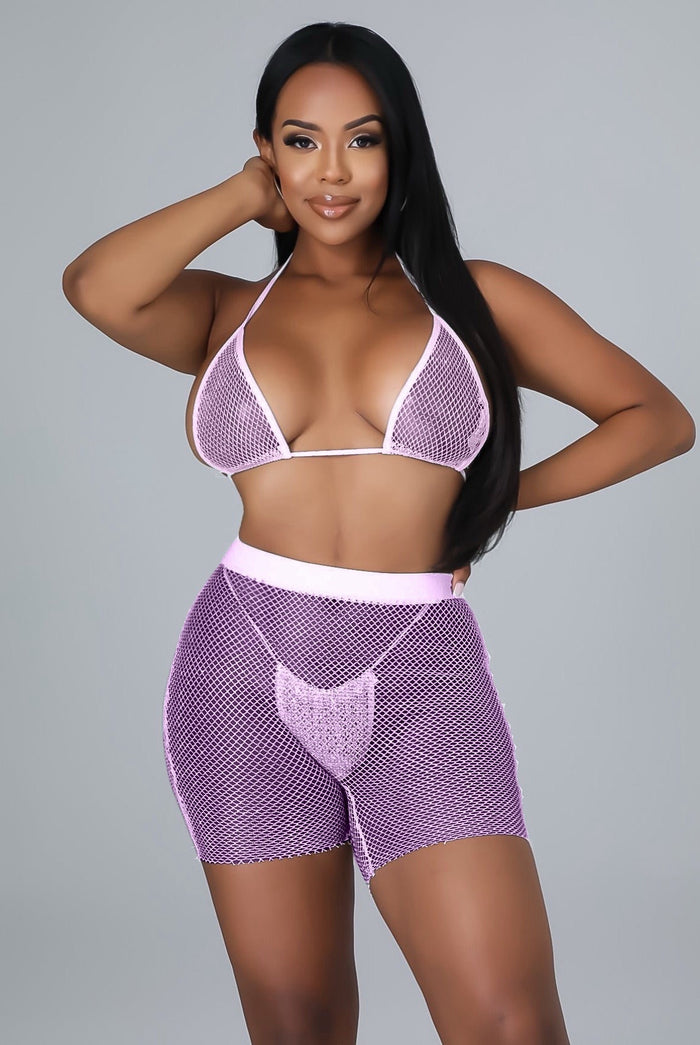 Hollywood - Matching Rhinestone Bra Top Biker Short Set