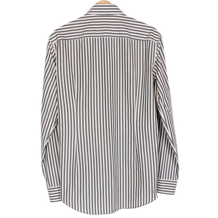 Hugo Boss Grey and White Striped Long Sleeve Cotton Shirt
