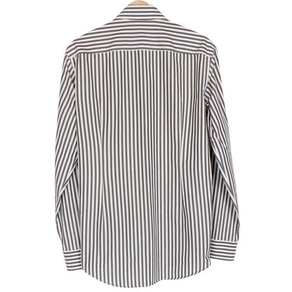 Hugo Boss Grey and White Striped Long Sleeve Cotton Shirt