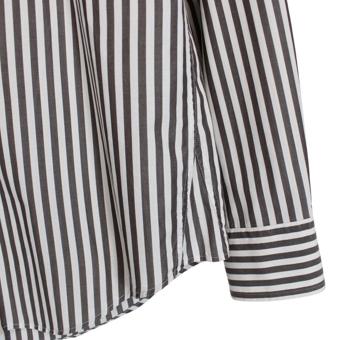 Hugo Boss Grey and White Striped Long Sleeve Cotton Shirt