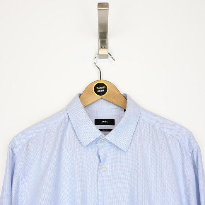Hugo Boss Blue and White Long Sleeve Cotton Shirt