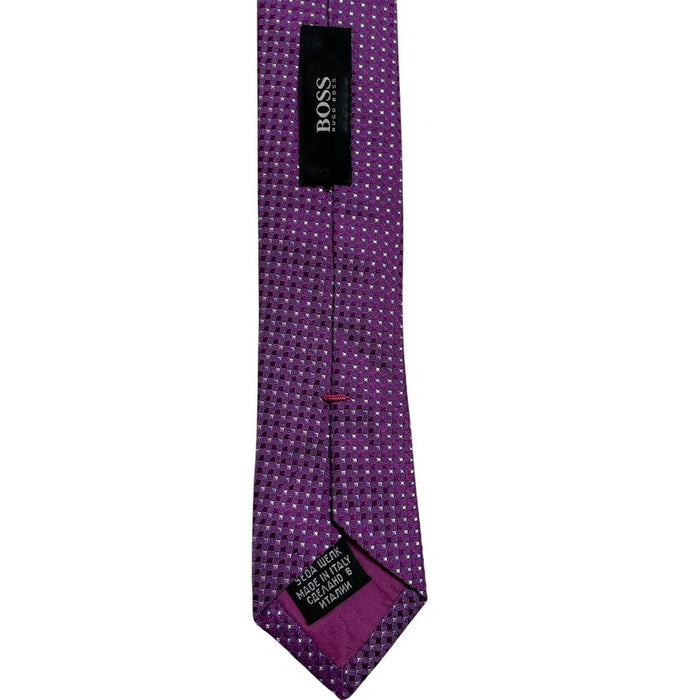 Hugo Boss purple silk tie with smooth texture and subtle sheen.