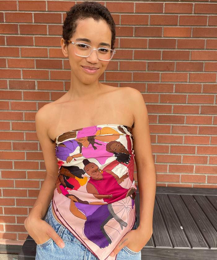 Jasmin Savoy Brown wearing her echo100 design