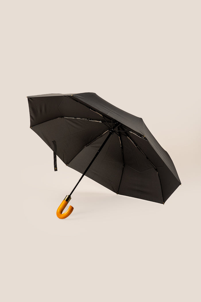 Jasper Black Curved Handle Telescopic Umbrella | Oswin Hyde.