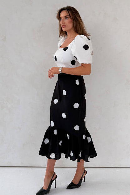 Jennifer Contrast Spot Midi Dress