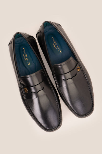 black leather driving loafer with comfort and style where  flexible sole provides excellent grip and support