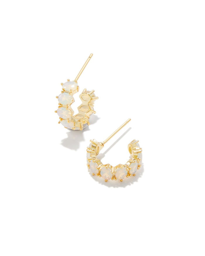 Kendra Scott CAILIN CRYSTAL HUGGIE EARRINGS in Gold Ivory Mother of Pearl