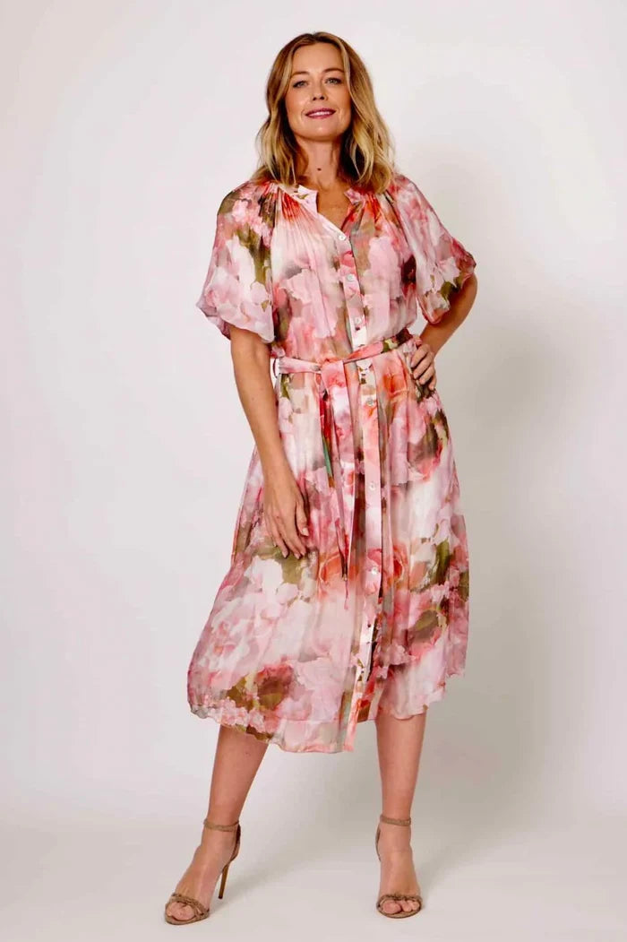 La Strada Amara Pink/Olive Shirt Dress Long Sleeve