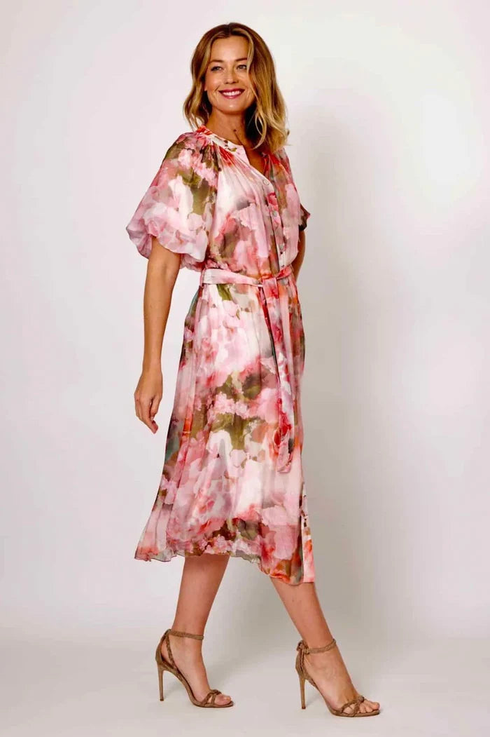 La Strada Amara Pink/Olive Shirt Dress Long Sleeve