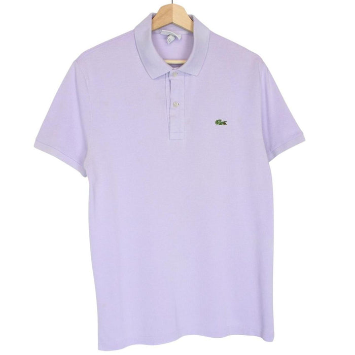 Lacoste lilac purple cotton polo shirt with embroidered crocodile logo and pocket.
