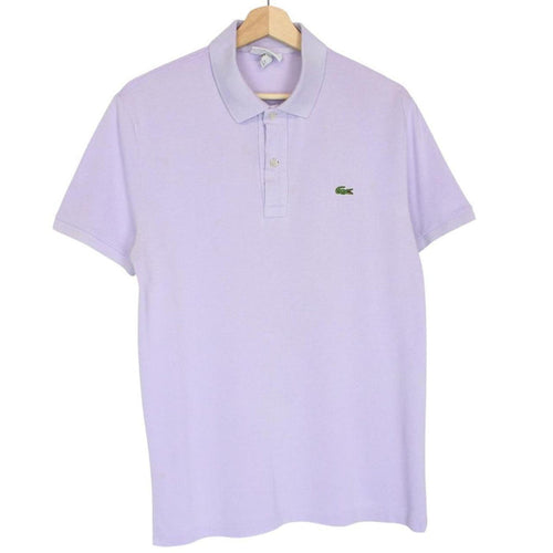 Lacoste lilac purple cotton polo shirt with embroidered crocodile logo and pocket.