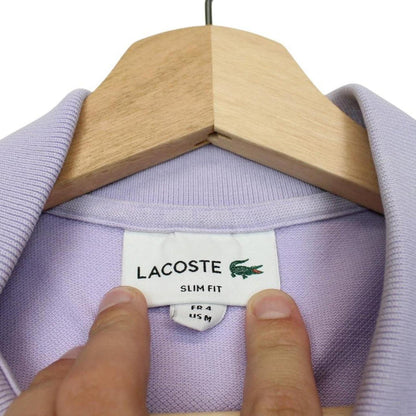 Lacoste lilac purple cotton polo shirt with embroidered crocodile logo and pocket.