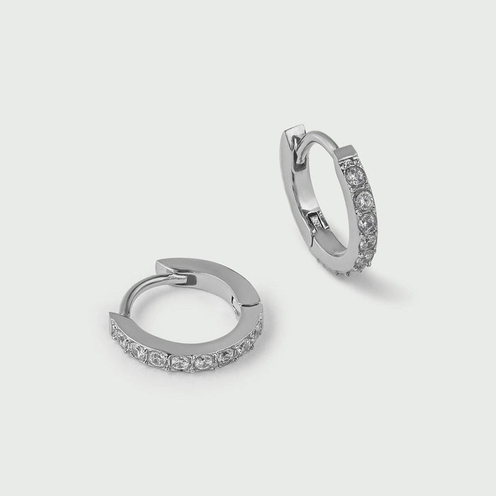 LUXE Pavé Huggie Hoop Earrings - Silver
