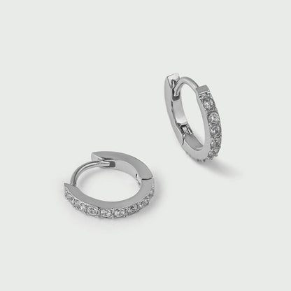 LUXE Pavé Huggie Hoop Earrings - Silver