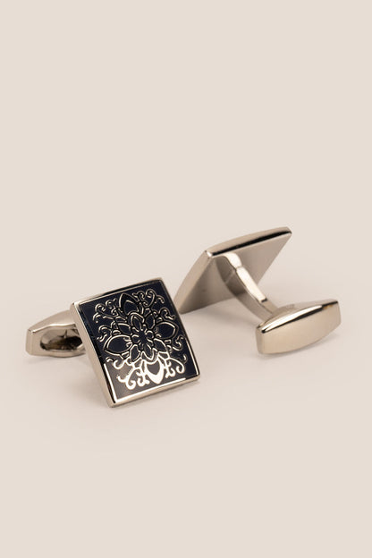 Lyon silver cufflinks for men by Oswin Hyde – luxury stainless steel accessories with polished finish for formalwear, weddings, and refined occasions.