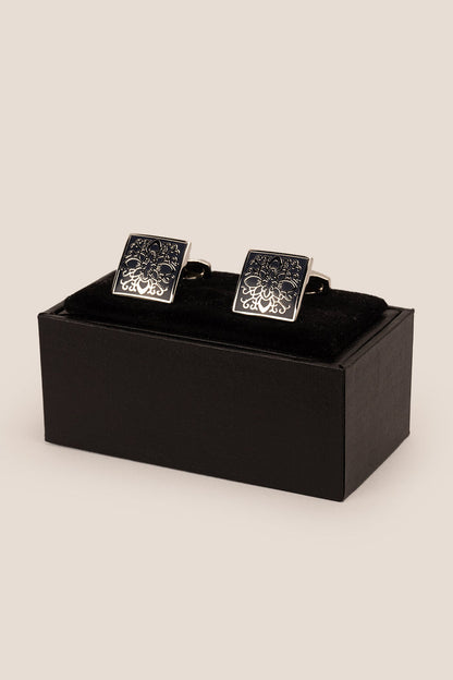 Lyon silver cufflinks for men by Oswin Hyde – luxury stainless steel accessories with polished finish for formalwear, weddings, and refined occasions.