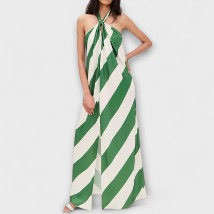 Marlowe - Striped Pattern Halter Backless Maxi Dress