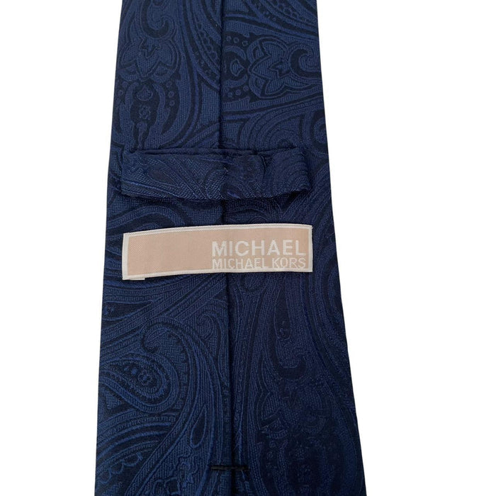 Michael Kors Navy Blue and Black Abstract Pattern Silk Tie