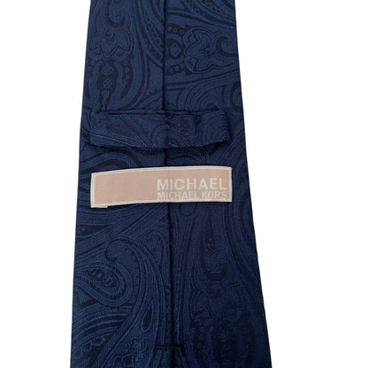 Michael Kors Navy Blue and Black Abstract Pattern Silk Tie