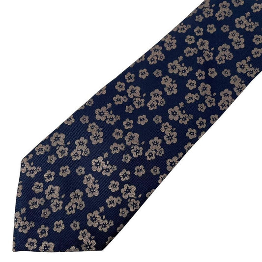 Michael Kors Navy Blue Floral Pattern Silk Tie