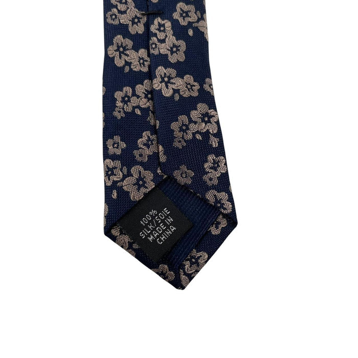 Michael Kors Navy Blue Floral Pattern Silk Tie