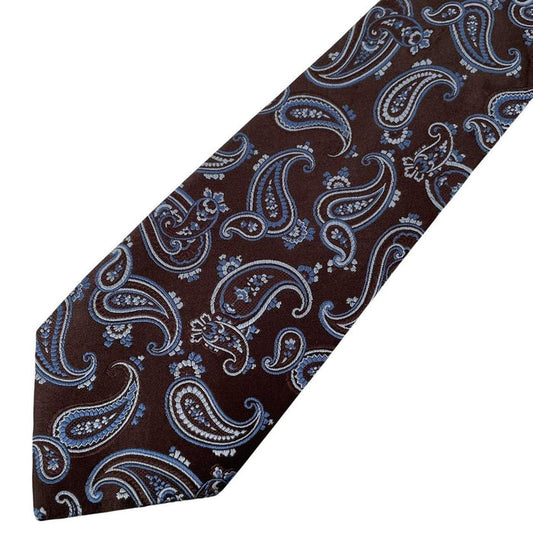 Michael Kors Brown and Blue Paisley Pattern Silk Tie
