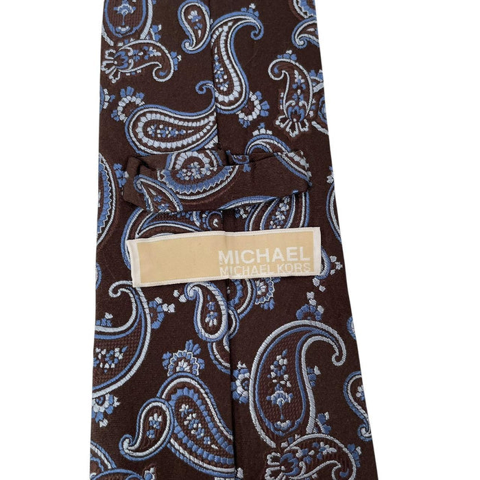 Michael Kors Brown and Blue Paisley Pattern Silk Tie