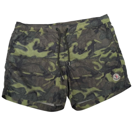 Moncler Green Camoflauge Print Nylon Swim Shorts